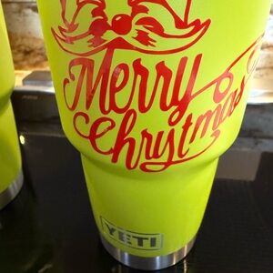 Yeti Festive Yellow Tumbler with Red Design